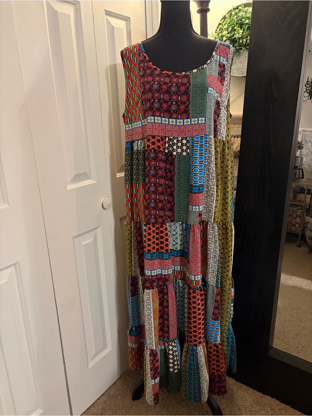 Zanzea Multicolor Patchwork Maxi Dress - Green, Blue, Red, Brown